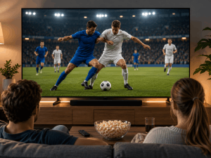 Paar sieht Fußball im TV Paar sieht Fußball im TV