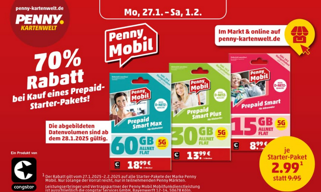 Penny Mobil mit Verbesserung: Mehr Datenvolumen ab 28.1.2025