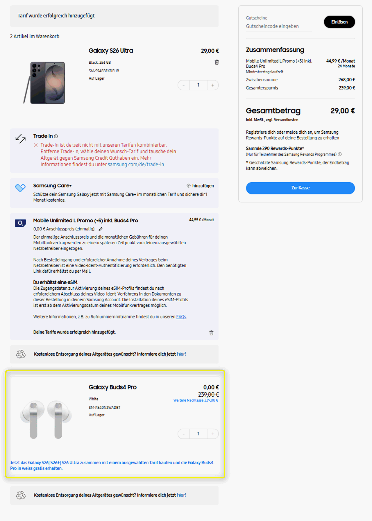 Samsung Galaxy Buds4 Pro gratis zum Samsung Galaxy S26 Ultra in Tarifwelt von Samsung mit o2 Unlimited-Flatrate