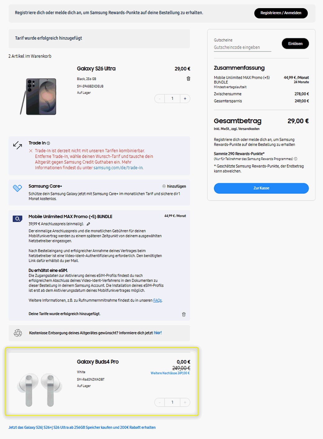 Samsung Galaxy Buds4 Pro gratis zum Samsung Galaxy S26 Ultra in der Tarifwelt