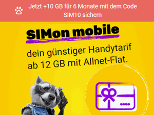 Zum Beitrag: SIMon mobile Gutscheincode mit 10 GB Daten extra