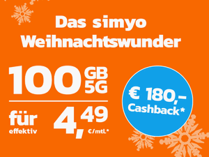 Zum Beitrag: Simyo: 100 GB XL-Tarif ab Ø 4,49 € im Monat durch 180 € (!) Cashback