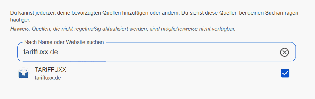 TARIFFUXX als bevorzugte Google News Quelle