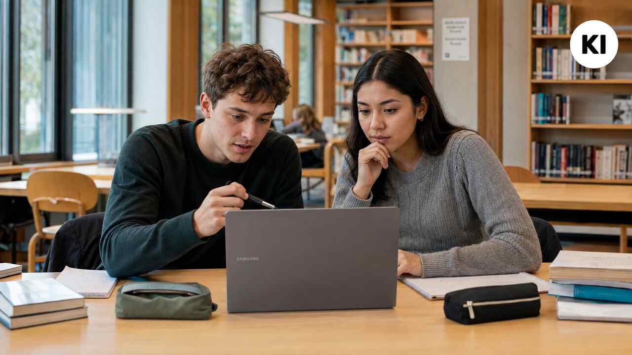 Studenten Uni-Bibliothek mit Samsung Galaxy Book6
