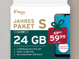 Zum Beitrag: Tchibo MOBIL Jahrespakete (5G) im Vergleich − normalerweise von 69,99 € (2 GB pro Monat) bis 149 € (14 GB pro Monat)