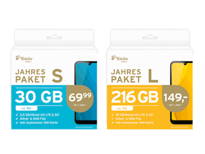 Zum Beitrag: Tchibo MOBIL Jahrespakete (5G) − von 69,99 € (2,5 GB pro Monat) bis 149 € (18 GB pro Monat)