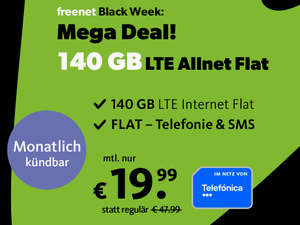 Zum Beitrag: Telefónica green LTE 140 GB (monatlich kündbar) als Black-Friday-Deal