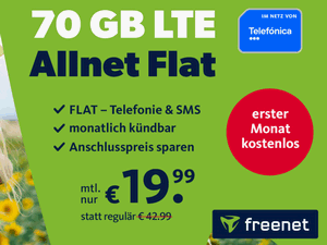 Zum Beitrag: Telefónica green LTE 70 GB Allnet-Flat für 19,99 € im Monat (Aktion)