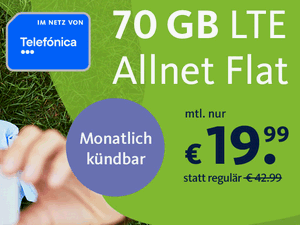 Telefónica green LTE 70 GB für 19,99 € im Monat