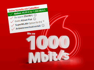 Zum Beitrag: Vodafone CableMax Aktion für 49,99 € im Monat