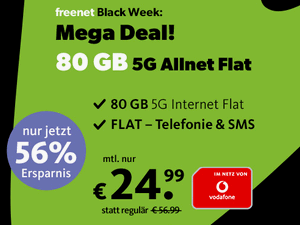 Vodafone green 5G 80 GB zum Black Friday für 24,99 € im Monat