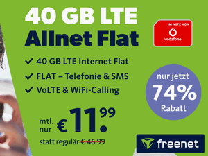Zum Beitrag: Vodafone green LTE 40 GB für 11,99 € im Monat