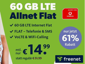 Zum Beitrag: Vodafone green LTE 60 GB für 14,99 €