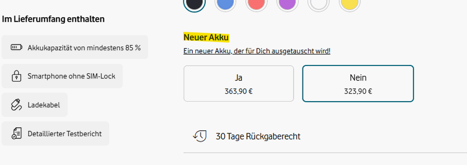 Akkutausch möglich im Vodafone x Recommerce Shop Akkutausch möglich im Vodafone x Recommerce Shop