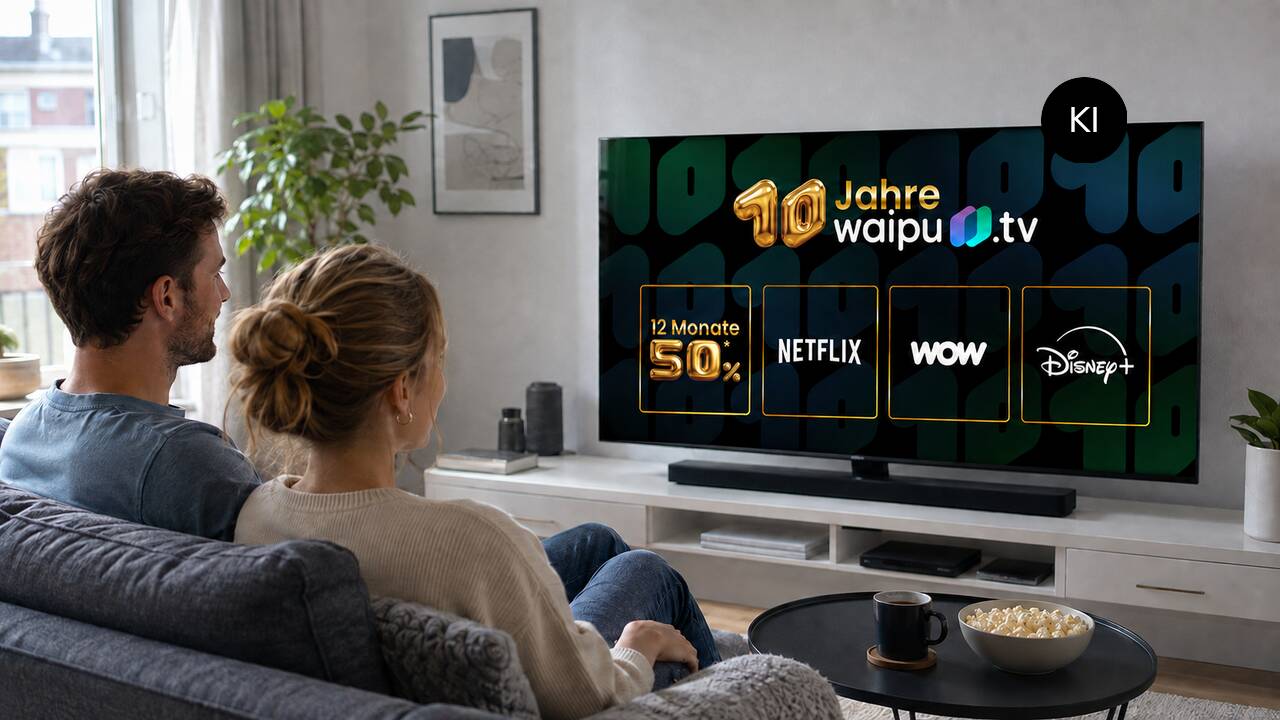 Junges Paar sieht waipu.tv mit Aktion zum 10. Geburtstag